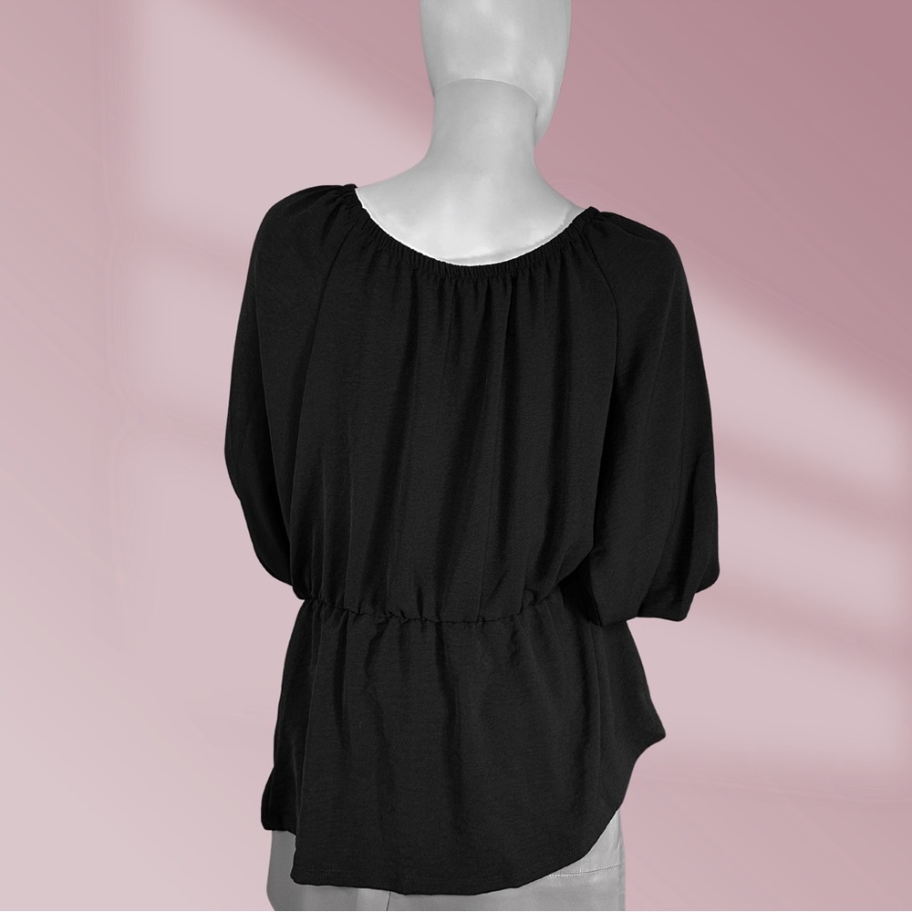 Antthony Women's Black Elastic Waist Black Peasant Top Blouse Sz Large NWT! - Picture 3 of 3